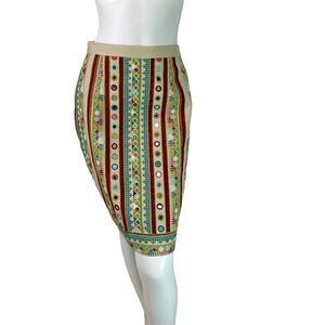 NWT Souk Indigo AGATHA Multicolored Oatmeal Embroidered Pencil Skirt XS